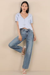 Briallen Light Blue Embroidered Short Sleeve Top