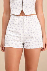 Hanan White Ditsy Floral High-Rise Twill Shorts