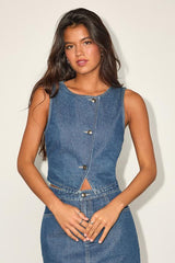 Dayton Medium Wash Denim Vest Top