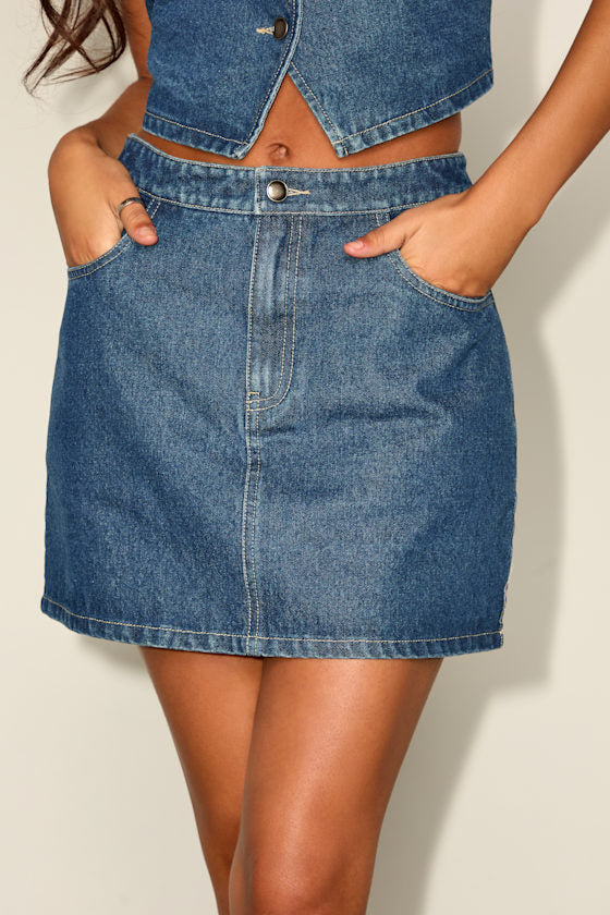 Dayton Medium Wash Denim Mini Skirt