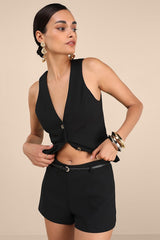 Gracinda Black Belted Mid-Rise Micro Shorts