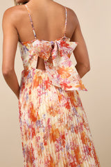 Alondra Light Yellow Multi Floral Pleated Midi Dress