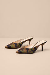 Belvaen Forest Camo Satin Mule Pumps