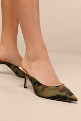 Belvaen Forest Camo Satin Mule Pumps