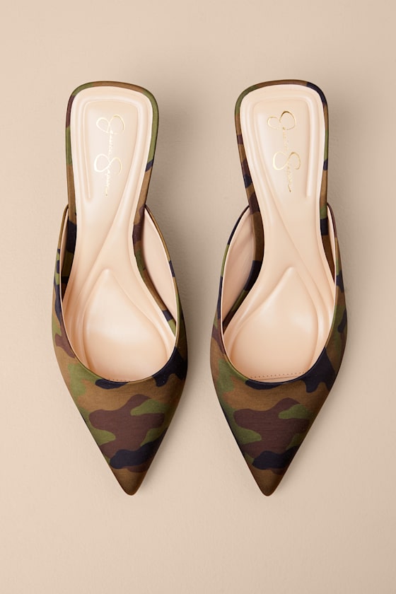 Belvaen Forest Camo Satin Mule Pumps