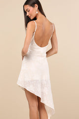 Lilla Ivory Floral Jacquard Asymmetrical Midi Dress