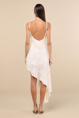 Lilla Ivory Floral Jacquard Asymmetrical Midi Dress
