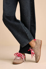 Laini Tan Leopard Printed Suede Leather Lace-Up Sneakers