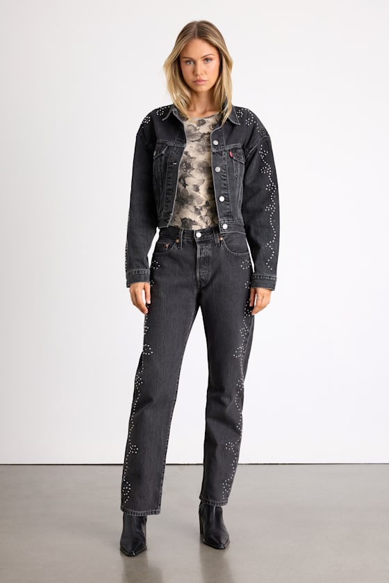501 '90s Washed Black Rhinestone Mid-Rise Straight Leg Jeans