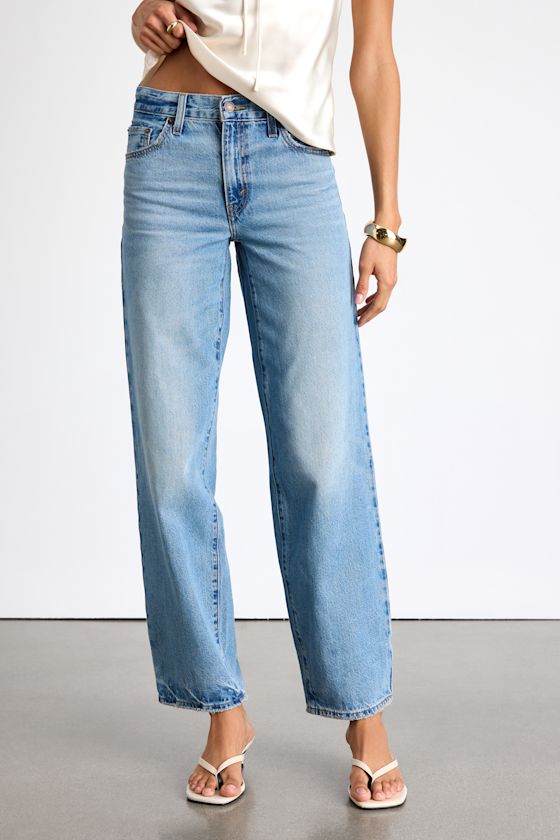 Baggy Dad Medium Blue Mid-Rise Wide-Leg Jeans