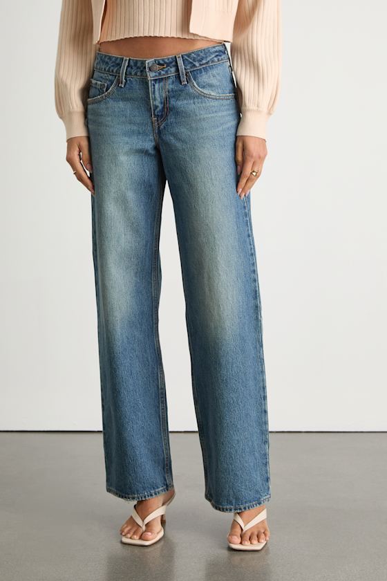 Low Loose Medium Blue Low-Rise Wide-Leg Jeans