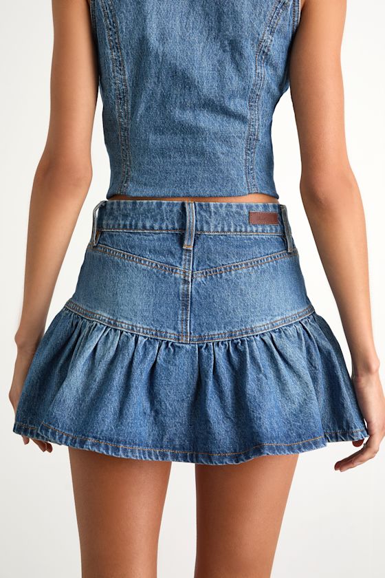Georgia Medium Wash Denim Ruffled Mini Skirt