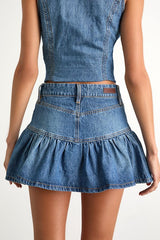 Georgia Medium Wash Denim Ruffled Mini Skirt