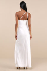 Signature Elegance White Satin One-Shoulder Maxi Dress