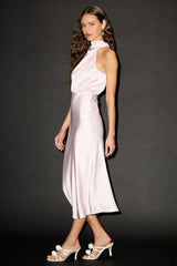 Distinctive Charm Light Pink Satin Asymmetrical Midi Dress