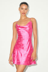 Close to Your Heart Pink Satin Jacquard Cowl Slip Dress