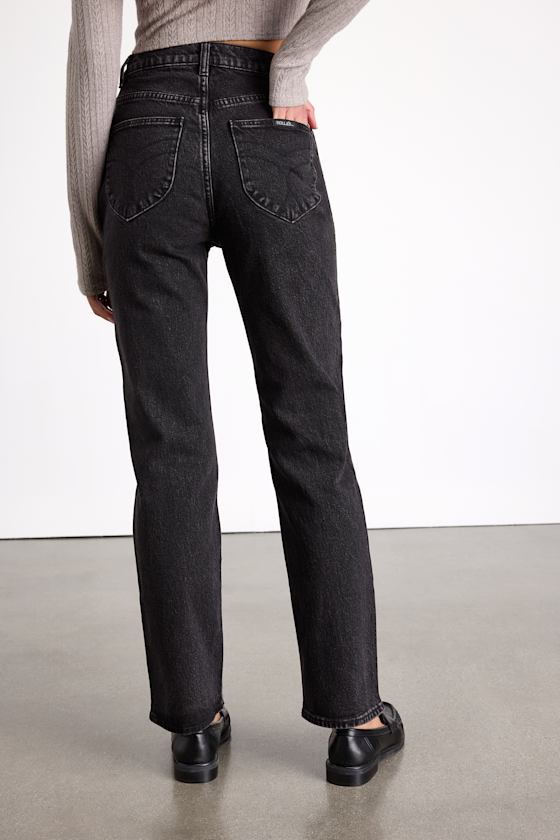 Loulou Washed Black High-Rise Straight Leg Jeans