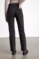 Loulou Washed Black High-Rise Straight Leg Jeans