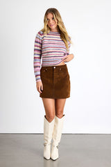 Stash Brown Flocked Denim High-Rise Mini Skirt