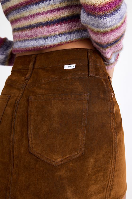 Stash Brown Flocked Denim High-Rise Mini Skirt