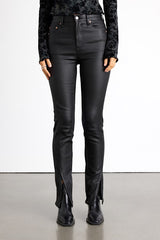 Downtown Black Coated High-Rise Split Hem Straight Leg Jeans