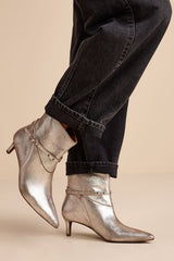 Milan Pewter Distressed Suede Leather Kitten Heel Ankle Boots