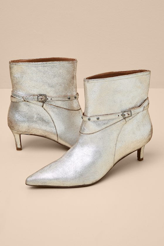 Milan Pewter Distressed Suede Leather Kitten Heel Ankle Boots