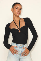 Brandy Black Long Sleeve Halter Sweater Top