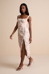 Andrea White Floral Embroidered Column Midi Dress
