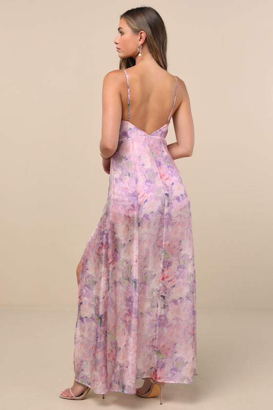 Damani Lavender Floral Backless Maxi Dress