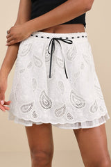 Mailys Ivory Paisley Eyelet Embroidered Mini Skirt