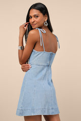 Kamda Light Wash Denim Tie-Strap Mini Dress