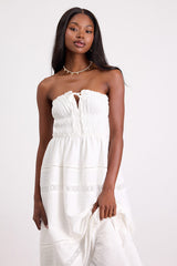 Sylvana White Textured Strapless Midi Dress