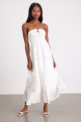 Sylvana White Textured Strapless Midi Dress