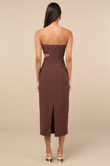 Zisel Brown Cutout Strapless Midi Dress