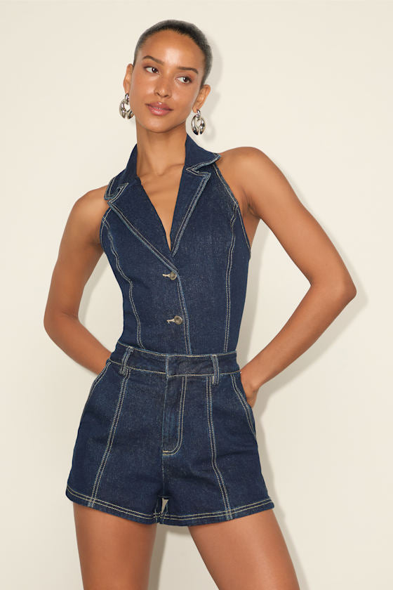 Lyris Dark Wash Denim High-Rise Shorts