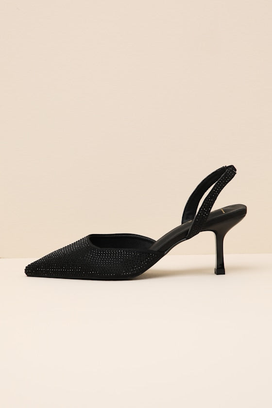 Elmira Black Rhinestone Studded Slingback Pumps
