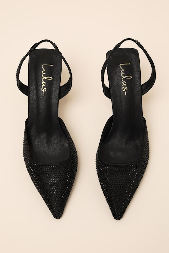 Elmira Black Rhinestone Studded Slingback Pumps