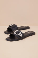 Nyomi Black Buckle Slide Sandals
