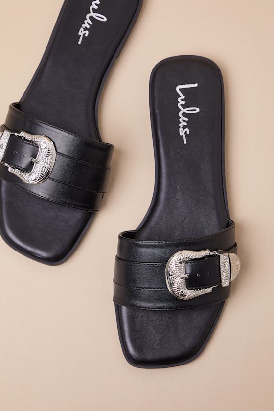Nyomi Black Buckle Slide Sandals