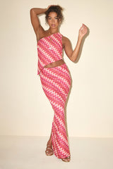 Fiala Pink Multi Crochet Chevron Mermaid Maxi Skirt