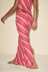 Fiala Pink Multi Crochet Chevron Mermaid Maxi Skirt