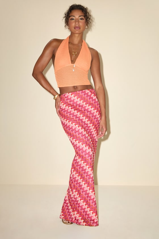 Fiala Pink Multi Crochet Chevron Mermaid Maxi Skirt