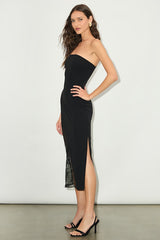 Rhosyn Black Crepe Embroidered Strapless Midi Dress