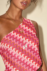 Fiala Pink Multi Crochet Chevron One-Shoulder Top