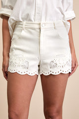 Zillah Ivory Twill Eyelet Embroidered Scalloped Shorts