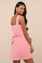 Sarie Pink Textured Button-Front Mini Dress