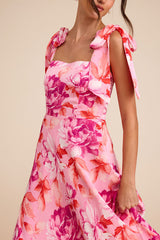 Fleurette Pink Floral Tie-Strap Midi Dress
