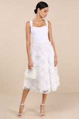 Benedita White Floral Applique Midi Dress