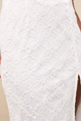 Kalani White Mesh Textured Midi Dress